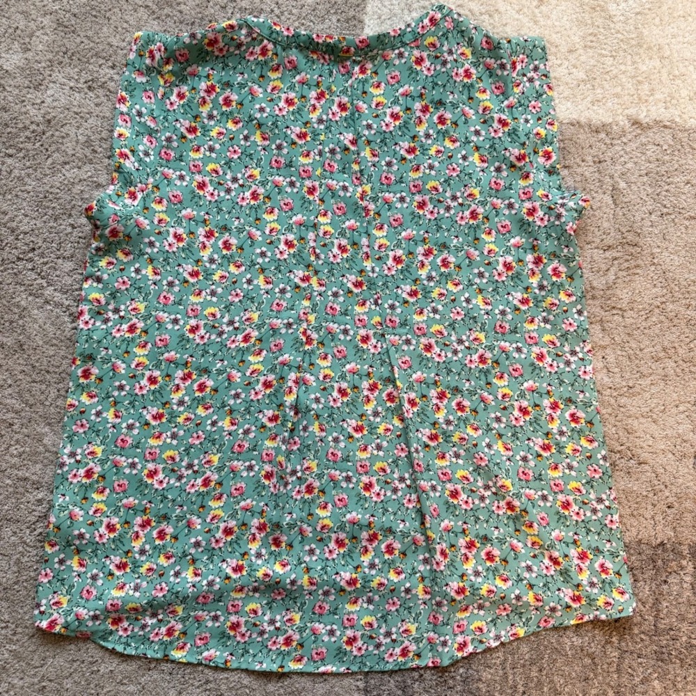 Pleione Womens Floral Sleeveless Blouse Green Pink Yellow Scoop Neck Top Medium - Picture 8 of 8